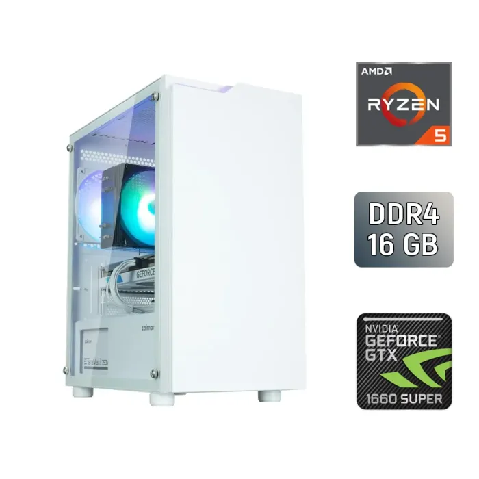 Ігровий ПК Zalman T4 Plus / AMD Ryzen 5 5500 (6 (12) ядер 3,6 - 4,2 ГГц) / 16 ГБ DDR4 / 512 ГБ SSD / nVidia GeForce GTX 1660 Super, 6 ГБ GDDR6, 192-біт / 500 Вт / ASRock B450M-HDV R4.0 б/в - зображення 1