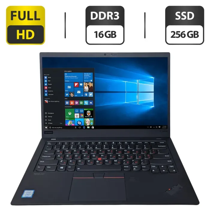 Ультрабук Lenovo ThinkPad X1 Carbon (7th Gen) / 14" (1920x1080) TN / Intel Core i7-8565U (4 (8) ядра по 1.8 - 4.6 GHz) / 16 GB DDR3 / 256 GB SSD / Intel UHD Graphics / WebCam б/в - зображення 1