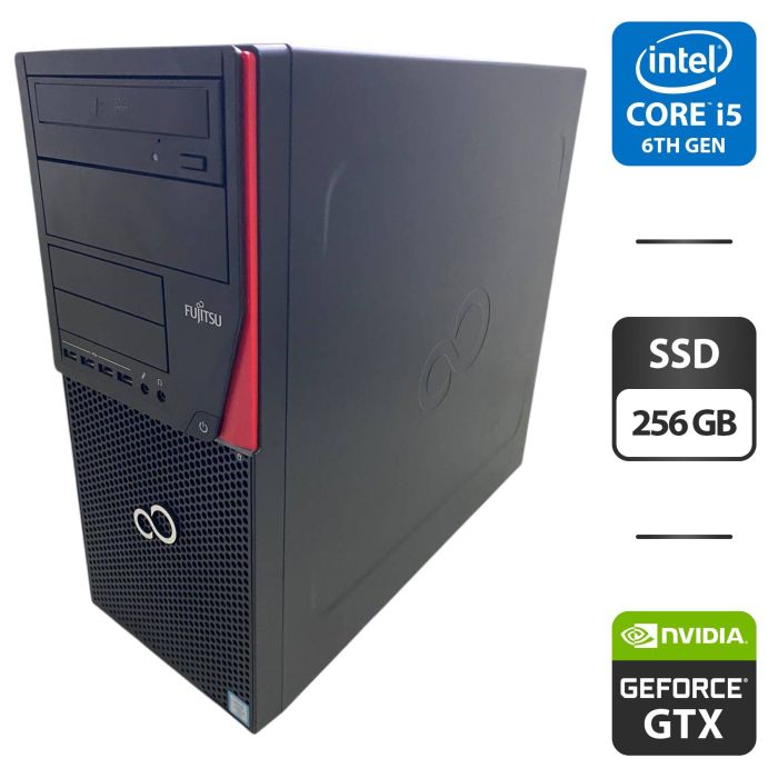 Комп'ютер Fujitsu Esprimo P756 E90 Tower / Intel Core i5-6500 (4 ядра по 3,2 - 3,6 ГГц) / 16 ГБ DDR4 / 256 ГБ SSD / nVidia GeForce GTX 745, 2 ГБ GDDR3, 128-біт / DVD-ROM б/в - зображення 1