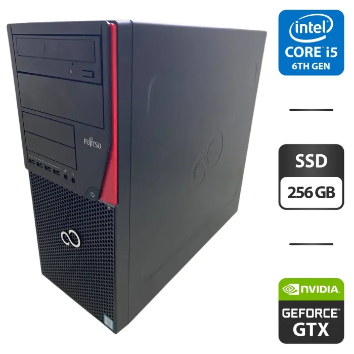 Комп'ютер Fujitsu Esprimo P756 E90 Tower / Intel Core i5-6500 (4 ядра по 3,2 - 3,6 ГГц) / 16 ГБ DDR4 / 256 ГБ SSD / nVidia GeForce GTX 745, 2 ГБ GDDR3, 128-біт / DVD-ROM б/в - зображення 1