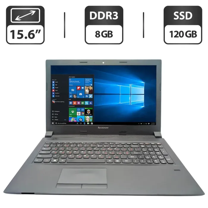 Ноутбук Lenovo B50-70 / 15.6" (1366x768) TN / Intel Pentium 3558U (2 ядра по 1.7 GHz) / 8 GB DDR3 / 120 GB SSD / Intel HD Graphics / WebCam / DVD-ROM б/в - зображення 1