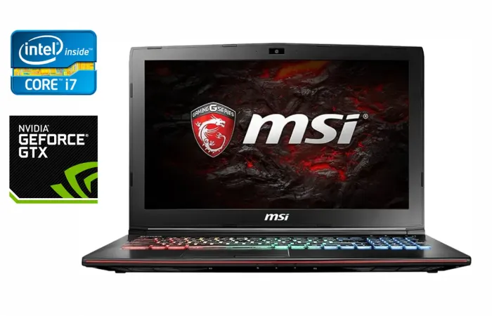 Ігровий ноутбук MSI GE72MVR / 17.3" (1920x1080) IPS / Intel Core i7-7700HQ (4 (8) ядра по 2.8 - 3.8 GHz) / 32 GB DDR4 / 256 GB SSD + 1000 GB HDD / nVidia GeForce GTX 1070, 8 GB GDDR5, 256-bit / WebCam / Windows 10 б/в - зображення 1