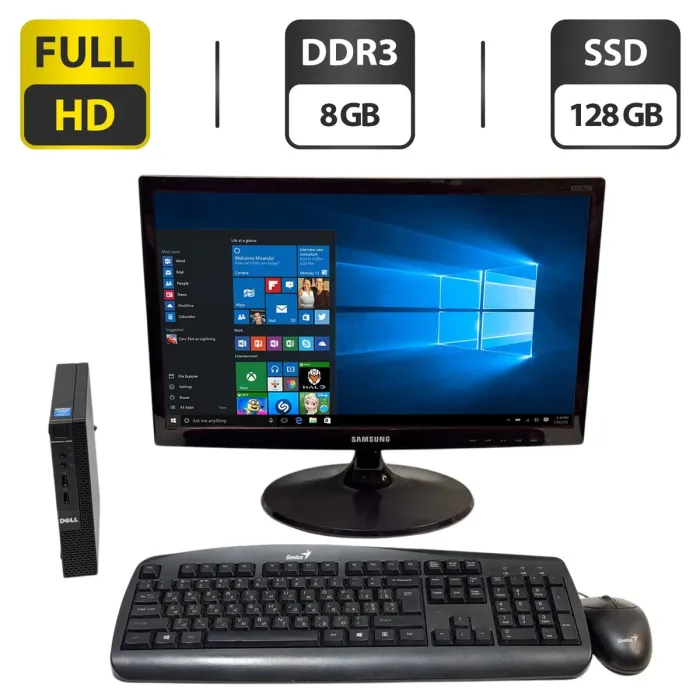 Комплект ПК: Dell Optiplex 3020M USFF / Intel Core i3-4160T (2 (4) ядра по 3.1 GHz) / 8 GB DDR3 / 128 GB SSD / Intel HD Graphics 4400 / Wi-Fi + Монітор Samsung S22C300B / 22" (1920x1080) TN / VGA б/в - зображення 1
