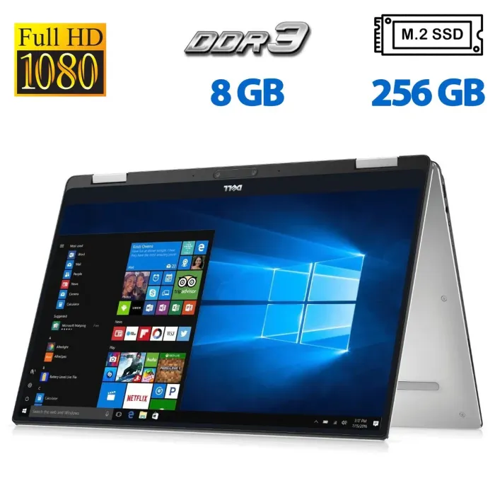 Ультрабук-трансформер Б-клас Dell XPS 13 9365 x360 / 13.3" (1920x1080) IPS Touch / Intel Core i5-7Y57 (2 (4) ядра по 1.2 - 3.3 GHz) / 8 GB DDR3 / 256 GB SSD M.2 / Intel HD Graphics 615 / WebCam / mini DisplayPort б/в - зображення 1