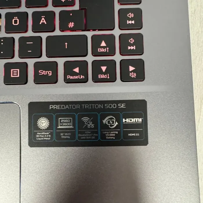 Ігровий ноутбук Acer Predator Triton 500 SE PT516-52s / 16" (2560x1600) IPS / Intel Core i7-12700H (14 (20) ядер по 2,3 - 4,7 ГГц) / 16 ГБ DDR5 / 1000 ГБ SSD NVMe / nVidia GeForce RTX 3070 Ti, 8 ГБ GDDR6, 256-біт / WebCam б/в - зображення 9