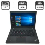 Ноутбук Б-клас Lenovo ThinkPad L450 / 14" (1366x768) TN / Intel Core i5-4300U (2 (4) ядра по 1.9 - 2.9 GHz) / 8 GB DDR3 / 512 GB SSD / Intel HD Graphics 4400 / WebCam б/в