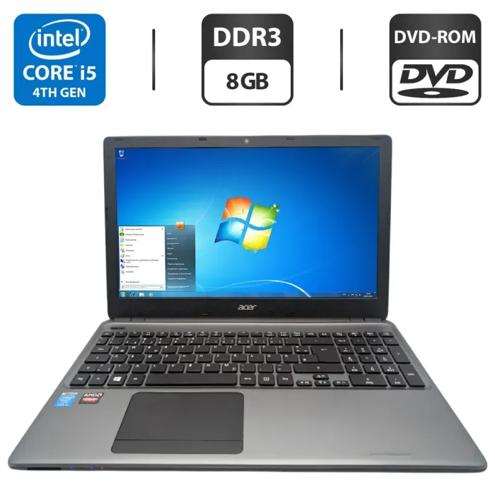Ноутбук Acer Aspire E1-572G / 15.6" (1366x768) TN / Intel Core i5-4200U (2 (4) ядра по 1.6 - 2.6 GHz) / 8 GB DDR3 / 500 GB HDD / Intel HD Graphics 4400 / WebCam / DVD-ROM б/в - зображення 1