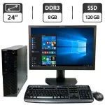 Комплект ПК: Lenovo ThinkCentre M91p SFF / Intel Core i3-2120 (2 (4) ядра по 3.3 GHz) / 8 GB DDR3 / 120 GB SSD / Intel HD Graphics 2000 / DVD-ROM + Монітор Б-клас Lenovo ThinkVision LT2452pwC / 24" (1920x1200) TN + Клавіатура, мишка,б/в