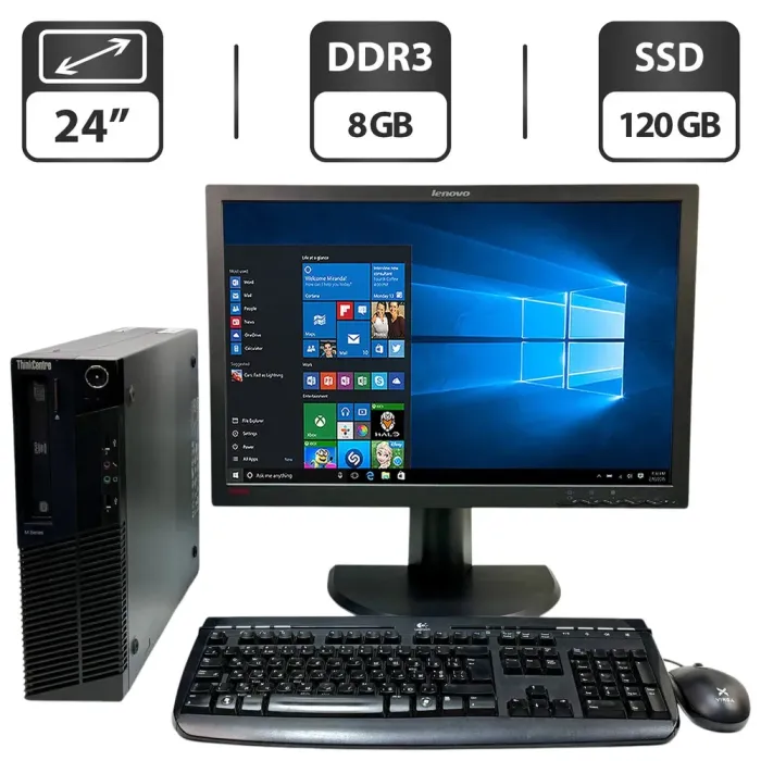 Комплект ПК: Lenovo ThinkCentre M91p SFF / Intel Core i3-2120 (2 (4) ядра по 3.3 GHz) / 8 GB DDR3 / 120 GB SSD / Intel HD Graphics 2000 / DVD-ROM + Монітор Б-клас Lenovo ThinkVision LT2452pwC / 24" (1920x1200) TN + Клавіатура, мишка,б/в - зображення 1