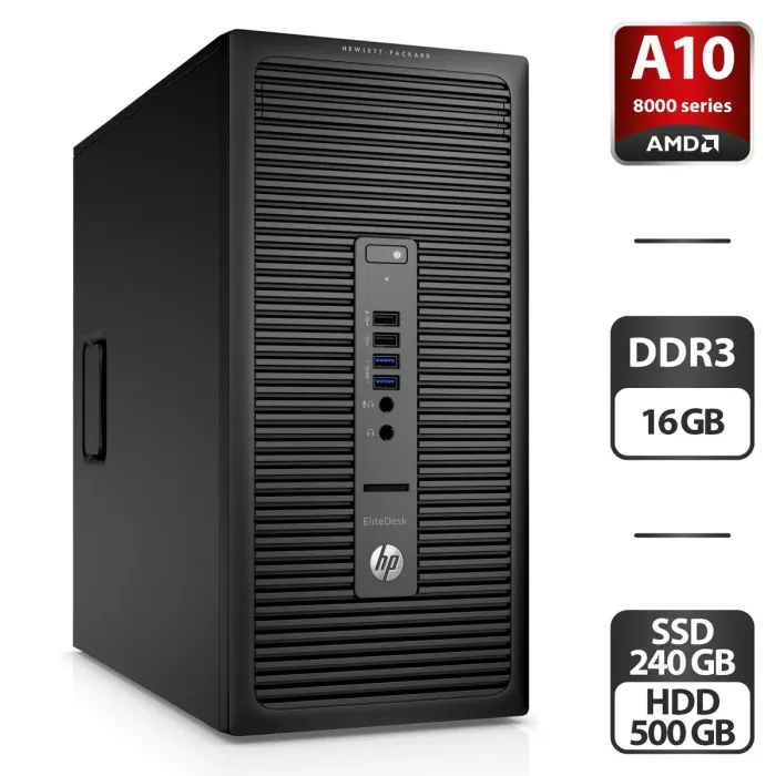 Комп'ютер HP EliteDesk 705 G1 Tower / AMD Pro A10-8750B (4 ядра по 3.6 - 4.0 GHz) / 16 GB DDR3 / 240 GB SSD + 500 GB HDD / AMD Radeon R7 Graphics б/в - изображение 1