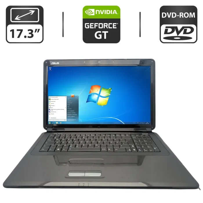 Ноутбук Asus X70I / 17.3" (1600x900) TN / Intel Pentium T4300 (2 ядра по 2.1 GHz) / 4 GB DDR2 / 500 GB HDD / nVidia GeForce GT 220M, 1 GB GDDR2, 128-bit / WebCam / DVD-ROM б/в - зображення 1