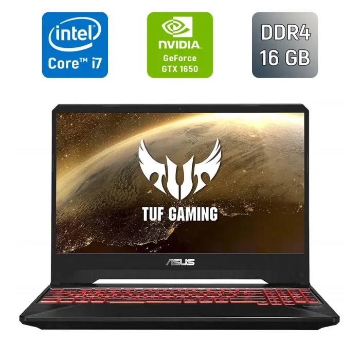Ігровий ноутбук Б-класу Asus TUF Gaming FX505GD / 15.6" (1920x1080) IPS / Intel Core i7-9750H (6 (12) ядер по 2.6 - 4.5 GHz) / 16 GB DDR4 / 512 GB SSD / nVidia GeForce GTX 1650, 4 GB GDDR6, 128-bit / WebCam / HDMI б/в - зображення 1