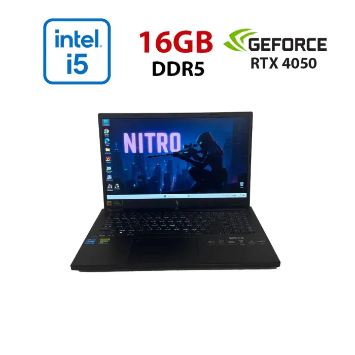 Ігровий ноутбук Aser Nitro V15 ANV15-51 / 15,6" (1920x1080) IPS / Intel Core i5-13420H (8 (12) ядер по 3,4 - 4,6 ГГц) / 16 ГБ DDR5 / 512 ГБ SSD / nVidia GeForce RTX 4050, 6 ГБ GDDR6, 96-біт / Веб-камера б/в - зображення 1