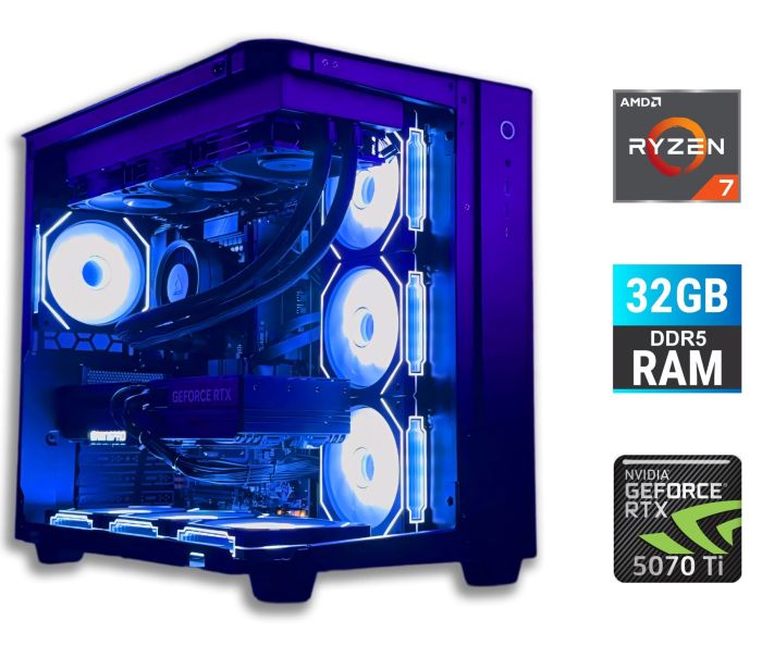 Ігровий ПК Tower / AMD Ryzen 7 7700 (8 (16) ядер по 3,8 - 5,3 ГГц) / 32 ГБ DDR5 / 1000 ГБ SSD / nVidia GeForce RTX 5070 Ti, 16 ГБ GDDR7, 256-біт / 800 Вт б/в - зображення 1