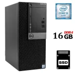 Комп'ютер Dell OptiPlex 7040 Tower / Intel Core i5-6500 (4 ядра по 3.2 -3.6 GHz) / 16 GB DDR4 / 500 GB SSD / Intel HD Graphics 530 / 240W / DVD-RW / DisplayPort / HDMI б/в