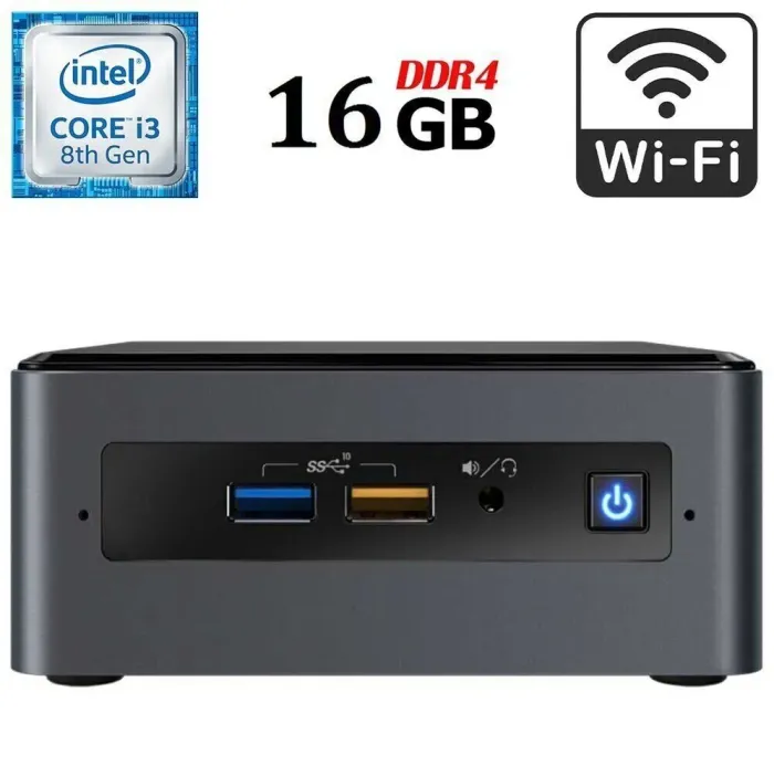 Неттоп Intel NUC NUC8BEK USFF / Intel Core i3-8100T (4 ядра по 3,1 ГГц) / 16 ГБ DDR4 / 256 ГБ SSD / Intel UHD Graphics 630 / USB 3.1 / HDMI / Wi-Fi / Блок живлення в комплекті б/в - зображення 1