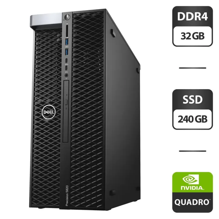 Робоча станція Dell Precision 5820 Tower / Intel Xeon W-2145 (8 (16) ядер по 3.7 - 4.5 GHz) / 32 GB DDR4 / 240 GB SSD / nVidia Quadro P2000, 5 GB GDDR5, 160-bit / DVD-ROM б/в - зображення 1