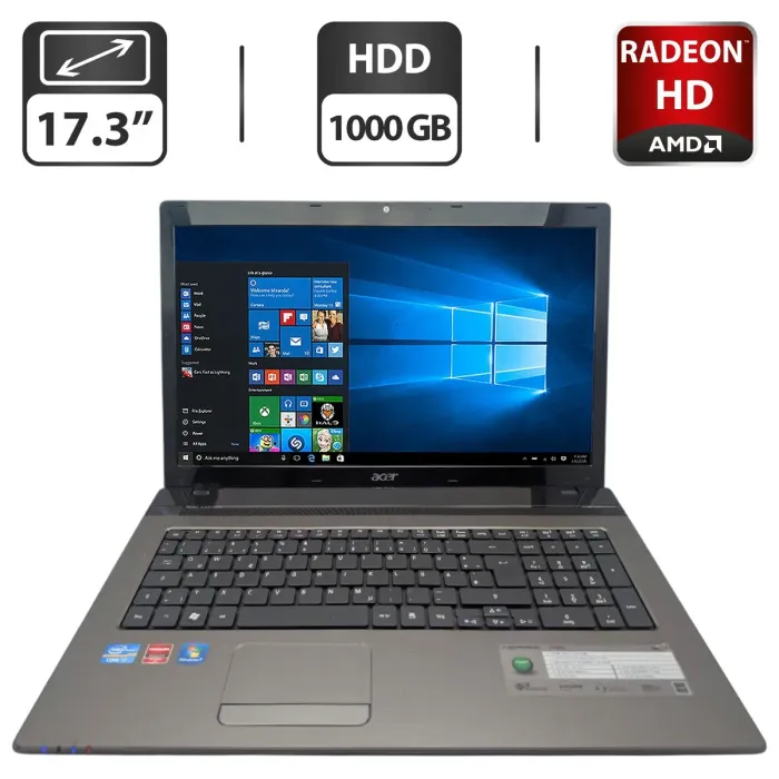 Ноутбук Acer Aspire 7750G / 17.3" (1600x900) TN / Intel Core i7-2670QM (4 (8) ядра по 2.2 - 3.1 GHz) / 8 GB DDR3 / 1000 GB HDD / AMD Radeon HD 6850M, 1 GB GDDR3, 128-bit / WebCam / DVD-ROM б/в - изображение 1
