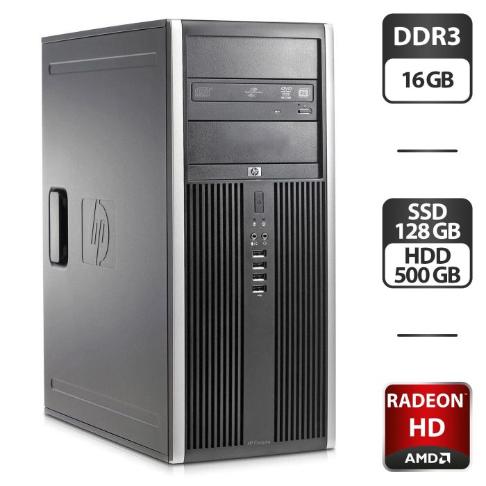 Комп'ютер HP Compaq 8100 Elite Tower / Intel Core i7-860 (4 (8) ядра по 2.8 - 3.46 GHz) / 16 GB DDR3 / 128 GB SSD + 500 GB HDD / AMD Radeon HD 6450, 1 GB GDDR3, 64-bit / DVD-ROM б/в - зображення 1