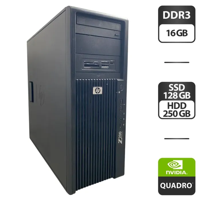 Комп'ютер HP Z200 Workstation Tower / Intel Core i7-860 (4 (8) ядра по 2,8 - 3,46 ГГц) / 16 ГБ DDR3 / 128 ГБ SSD + 250 ГБ HDD / nVidia Quadro 2000, 1 ГБ GDDR5, 128-біт / DVD-ROM б/в - зображення 1