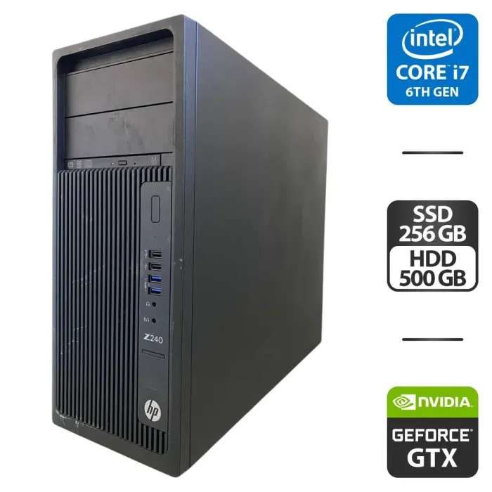 Робоча станція HP Z240 Workstation Tower / Intel Core i7-6700 (4 (8) ядра по 3.4 - 4.0 GHz) / 16 GB DDR4 / 256 GB SSD + 500 GB HDD / nVidia GeForce GTX 1050 Ti, 4 GB GDDR5, 128-bit / DVD-ROM б/в - зображення 1