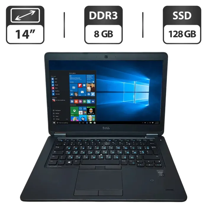 Ноутбук Dell Latitude E7450 / 14" (1366x768) TN / Intel Core i5-5300U (2 (4) ядра по 2.3 - 2.9 GHz) / 8 GB DDR3 / 128 GB SSD / Intel HD Graphics 5500 / WebCam б/в - зображення 1