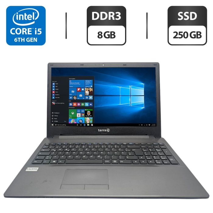Ноутбук Terra Mobile 1513s / 15.6" (1366x768) TN / Intel Core i5-6200U (2 (4) ядра по 2.3 - 2.8 GHz) / 8 GB DDR3 / 250 GB SSD / Intel HD Graphics 520 / WebCam / DVD-ROM / АКБ не тримає б/в - зображення 1