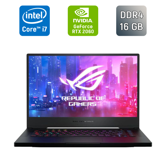 Ігровий ноутбук Asus Zephyrus GU502G / 15,6" (1920x1080) IPS / Intel Core i7-9750H (6 (12) ядер по 2,6 - 4,5 ГГц) / 16 ГБ DDR4 / 1000 ГБ SSD / nVidia GeForce RTX 2060, 6 ГБ GDDR6, 192-біт / HDMI / Windows 10 б/в - зображення 1