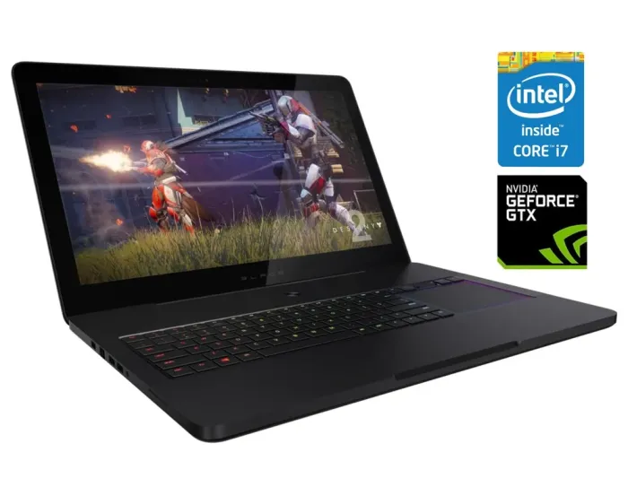 Ігровий ноутбук Б-клас Razer Blade 17 RZ09-0220 / 17.3" (1920x1080) IPS / Intel Core i7-7700HQ (4 (8) ядра по 2.8 - 3.8 GHz) / 16 GB DDR4 / 500 GB SSD / nVidia GeForce GTX 1060, 6 GB GDDR5, 192-bit / WebCam б/в - зображення 1
