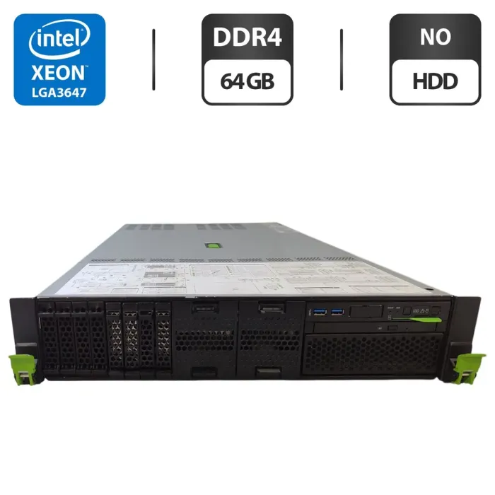 Сервер Fujitsu Primergy RX2540 M4 2U Rack / 2x Intel Xeon Silver 4110 (8 (16) ядер по 2.1 - 3.0 GHz) / 64 GB DDR4 / NO HDD (SAS) / iRMC S5 Graphics / 2x 450W б/в - зображення 1