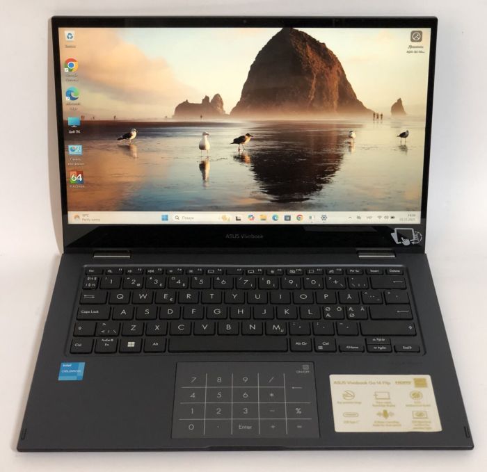 Ультрабук-трансформер Asus VivoBook Go 14 Flip TP1400KA / 14" (1920x1080) IPS Touch / Intel Celeron N4500 (2 ядра по 1.1 - 2.8 GHz) / 4 GB DDR4 / 128 GB SSD / Intel UHD Graphics / WebCam / Win 11 Home б/в - зображення 2