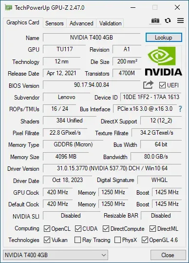 Дискретна відеокарта nVidia Quadro T400, 4 GB GDDR6, 64-bit / 3x miniDP / Tower б/в - зображення 6