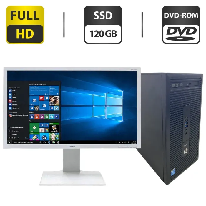 Комплект ПК: комп'ютер HP EliteDesk 700 G1 Tower / Intel Core i5-4590 (4 ядра по 3.0 - 3.7 GHz) / 8 GB DDR3 / 120 GB SSD / Intel HD Graphics 4600 / DVD-ROM + Монітор Б-клас Acer B243HL / 24" (1920x1080) TN / VGA б/в - зображення 1
