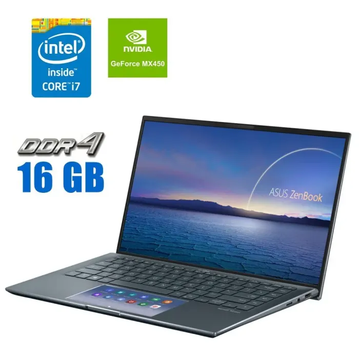 Ігровий ноутбук Asus ZenBook 14 UX435E / 14" (1920x1080) IPS / Intel Core i7-1165G7 (4 (8) ядра по 2.8 - 4.7 GHz) / 16 GB DDR4 / 480 GB SSD M.2 / nVidia GeForce MX450, 2 GB GDDR6, 64-bit / WebCam б/в - зображення 1