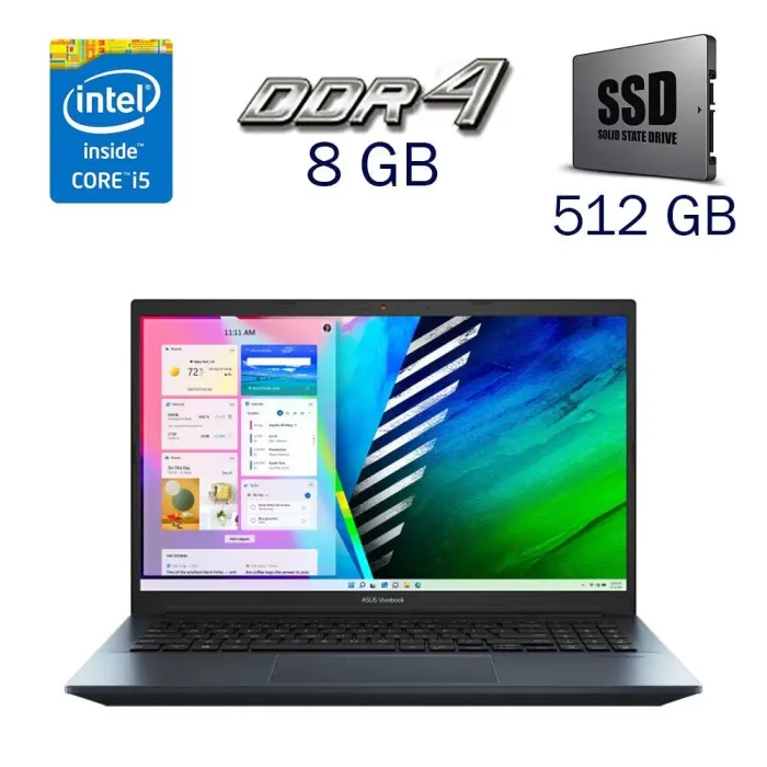 Ігровий ноутбук Asus Vivobook Pro 15 OLED K3500 / 15.6" (1920x1080) OLED / Intel Core i5-11300H (4 (8) ядра по 3.1 - 4.4 GHz) / 8 GB DDR4 / 512 GB SSD / nVidia GeForce GTX 1650, 4 GB GDDR5, 128-bit / WebCam б/в - зображення 1