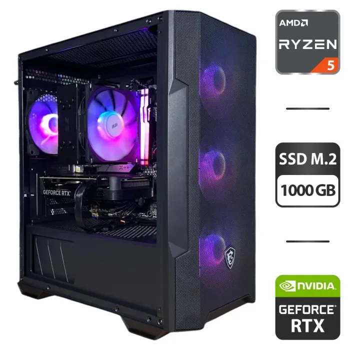 Збірка під замовлення: комп'ютер MSI MAG Forge M100R Black Tower / AMD Ryzen 5 7500F (6 (12) ядер по 3.7 - 5.0 GHz) / 16 GB DDR5 / 1000 GB SSD M.2 / nVidia GeForce RTX 4060, 8 GB GDDR6, 128-bit / 650W - зображення 1