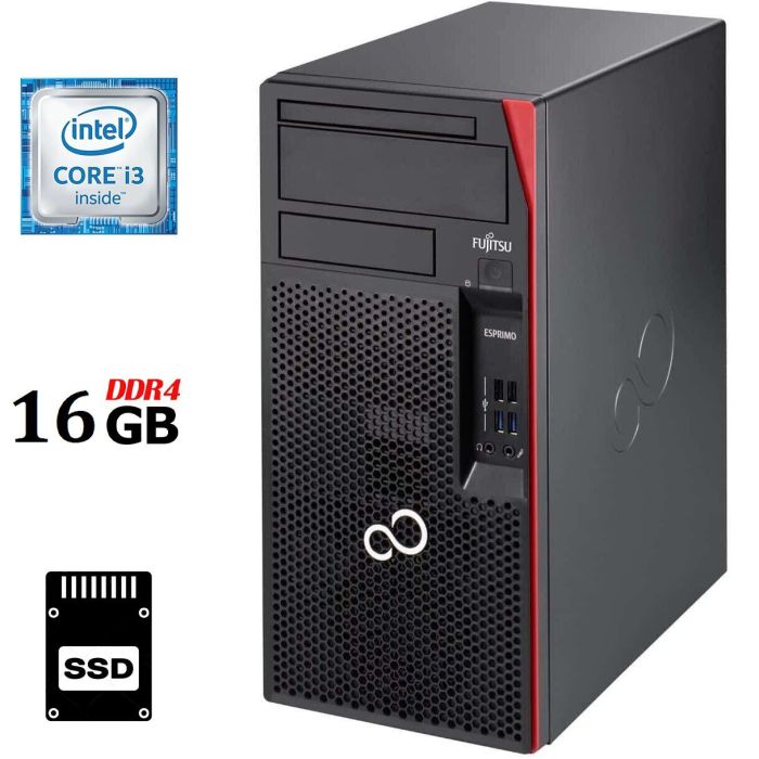 Комп'ютер Fujitsu Esprimo P557 Tower / Intel Core i3-6100 (2 (4) ядра по 3,7 ГГц) / 16 ГБ DDR4 / 120 ГБ SSD / Intel HD Graphics 530 б/в - зображення 1