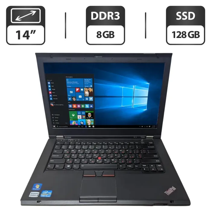 Ноутбук Lenovo ThinkPad T430s / 14" (1366x768) TN / Intel Core i5-3320M (2 (4) ядра по 2.6 - 3.3 GHz) / 8 GB DDR3 / 128 GB SSD / Intel HD Graphics 4000 / WebCam / Без АКБ б/в - зображення 1