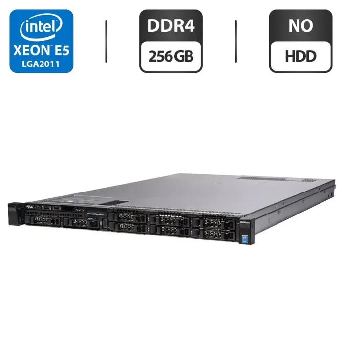 Сервер Dell PowerEdge R430 1U Rack / 2x Intel Xeon E5-2690 v3 (12 (24) ядер по 2.6 - 3.5 GHz) / 256 GB DDR4 / NO HDD / iDRAC8 with Lifecycle Controller / 2x 550W б/в - зображення 1