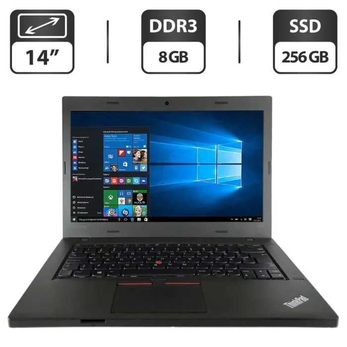Ноутбук Б-клас Lenovo ThinkPad L470 / 14" (1366x768) TN / Intel Celeron 3955U (2 ядра по 2 GHz) / 8 GB DDR3 / 256 GB SSD / Intel HD Graphics 510 / WebCam / HDMI б/в - зображення 1