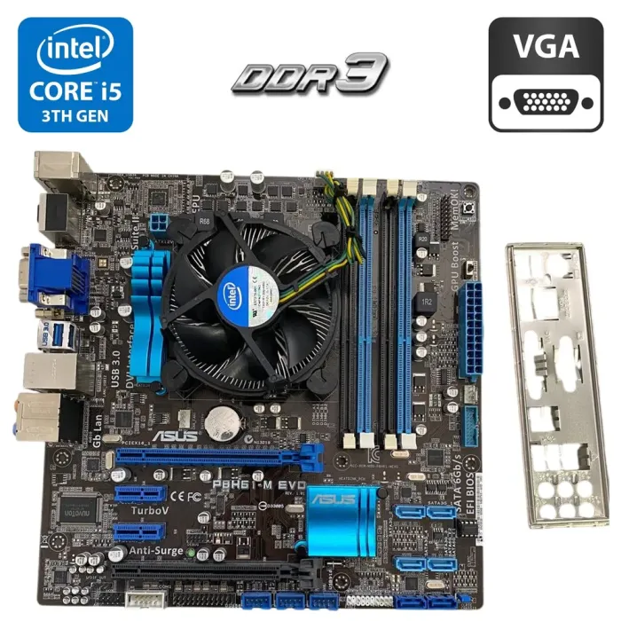 Комплект: материнська плата Asus P8H61-M EVO / Intel Core i5-3470 (4 ядра по 3.2 - 3.6 GHz) / Intel HD Graphics 2500 / Socket LGA1155 / Кулер BOX б/в - зображення 1