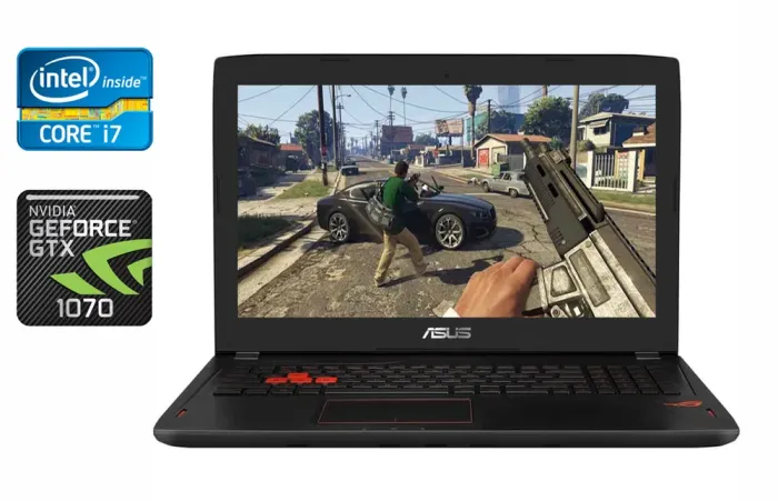 Ігровий ноутбук Asus Strix GL502V / 15.6" (1920x1080) IPS / Intel Core i7-7700HQ (4 (8) ядра по 2.8 - 3.8 GHz) / 16 GB DDR4 / 256 GB SSD + 1000 GB HDD / nVidia GeForce GTX 1070, 8 GB GDDR5, 256-bit / WebCam / Windows 10 б/в - зображення 1