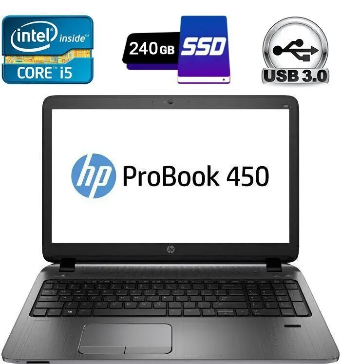 Ноутбук Б-клас HP ProBook 450 G2 / 15.6" (1920x1080) IPS / Intel Core i5-4210U (2 (4) ядра по 1.7 - 2.7 GHz) / 4 GB DDR3 / 240 GB SSD / Intel HD Graphics 4400 / WebCam / DVD-RW / HDMI б/в - зображення 1