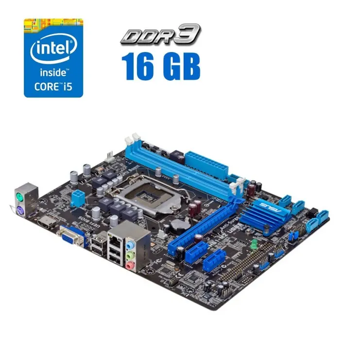Комплект: Материнська плата Asus P8H61-M2 USB3 / LGA1155 / Intel Core i5-3570 (4 ядра по 3.4 - 3.8 GHz) / 16 GB DDR3 / Intel HD Graphics 2500 + Кулер б/в - зображення 1