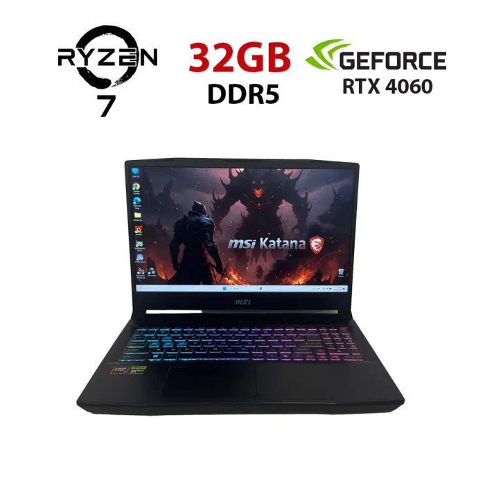 Ігровий ноутбук MSI Katana A15 AI B8VF / 15,6" (1920x1080) IPS / AMD Ryzen 7 8845HS (8 (16) ядер по 3,8 - 5,1 ГГц) / 32 ГБ DDR5 / 1000 ГБ SSD / nVidia GeForce RTX 4060, 8 ГБ GDDR6, 128-біт / Веб-камера б/в - зображення 1