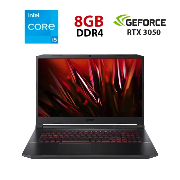 Ігровий ноутбук Acer Nitro 5 AN517-53-5820 / 17,3" (1920x1080) IPS / Intel Core i5-11300H (4 (8) ядра по 2,6 - 4,4 ГГц) / 8 ГБ DDR4 / 240 ГБ SSD / nVidia GeForce RTX 3050, 4 ГБ GDDR5, 128-біт / WebCam б/в - зображення 1