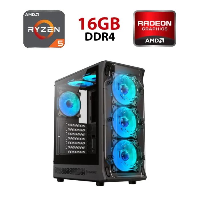 Ігровий ПК Hunter Starlight 2 AB Tower / AMD Ryzen 5 5500 (6 (12) ядер по 3,6 - 4,2 ГГц) / 16 ГБ DDR4 / 480 ГБ SSD / AMD Radeon RX 6600, 8 ГБ GDDR6, 128-біт - зображення 1