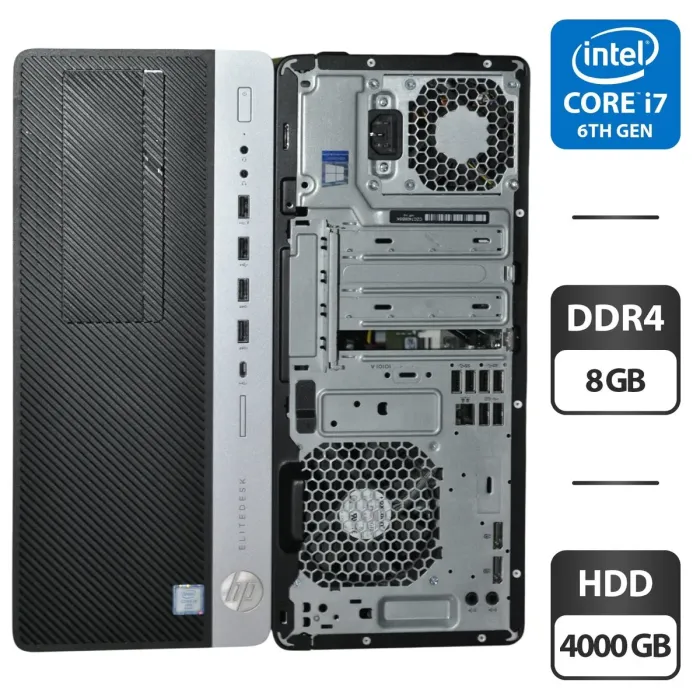 Комп'ютер HP EliteDesk 800 G3 Tower / Intel Core i7-6700 (4 (8) ядра по 3,4 - 4,0 ГГц) / 8 ГБ DDR4 / 4000 ГБ HDD / Intel HD Graphics 530 / DVD-ROM / Windows 11 Pro б/в - зображення 1