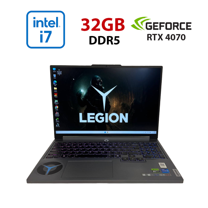 Ігровий ноутбук Б-класу Lenovo Legion 5 16IRX9 / 16" (2560x1600) IPS / Intel Core i7-14700HX (20 (28) ядра по 1,5 - 5,5 ГГц) / 32 ГБ DDR5 / 1000 ГБ SSD NVMe / nVidia GeForce RTX 4070, 8 ГБ GDDR6, 128-біт / WebCam б/в - зображення 1