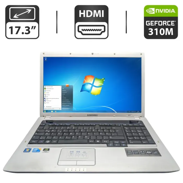 Ноутбук Samsung E372 / 17.3" (1600x900) TN / Intel Core i3-370M (2 (4) ядра по 2.4 GHz) / 6 GB DDR3 / 500 GB HDD / nVidia GeForce 310M, 512 MB GDDR3, 64-bit / WebCam / DVD-ROM б/в - зображення 1
